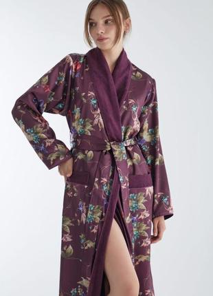 Домашний натуральный халат длинный сатиновый, халаты женские натуральные хлопок утепленный фиолетовый2 фото