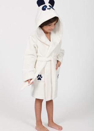 Махровий халат для хлопчика з вушками натуральний, халати для хлопчиків із кишенями білий