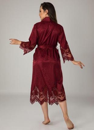 Красивый сатиновый атласный халат длинный с кружевом качественный, молодежный весенний халат женский2 фото