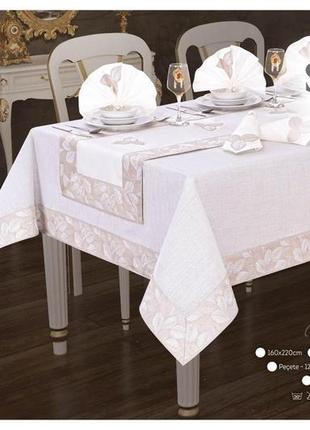 Лляна скатертина з ранером selin mine set 160×300+12 серветок