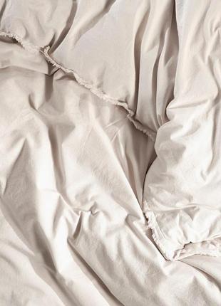Фирменное постельное белье 160 х 220 простынь на резинке, постельное белье из вареного хлопка кремовый2 фото