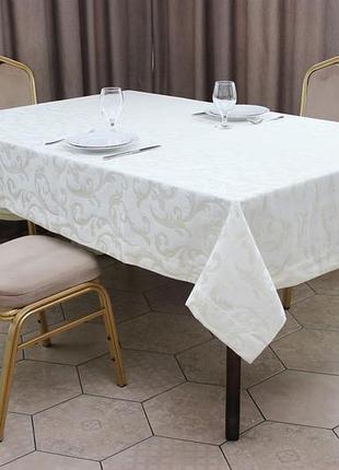 Скатерти из жаккард 155x290 прямоугольная на стол в гостиную, скатерть полиэстер однотонный красивая кремовый