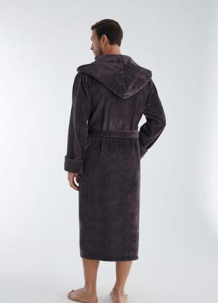 Велюровый халат мужской с капюшоном, халат мужской махровый от производителя nusa домашний кремовый6 фото