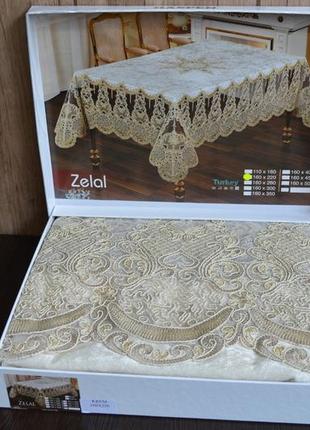 Прямокутна однотонна скатертина велюрова 160 300см на стіл, скатертина на кухонний стіл святкова кремовий