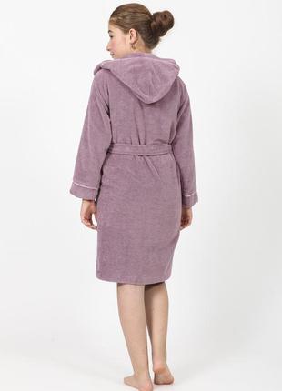 Подростковые теплые халаты для девочки с капюшоном, махровый халат на подростка с поясом сиреневый2 фото