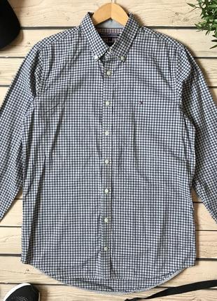 Мужская серая рубашка в клеточку с длинным рукавом tommy hilfiger slim fit размер м2 фото
