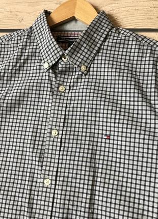 Мужская серая рубашка в клеточку с длинным рукавом tommy hilfiger slim fit размер м4 фото