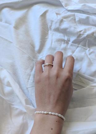 Колечко из серебряных бусин, серебряное кольцо, жемчужное колечко, кольцо из жемчуга5 фото