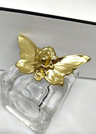 Брошка фея з крилами під матове золото ретро вінтаж пін обличчя метелик дівчина значок2 фото