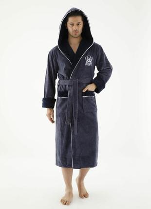 Мужской халат велюр махровый банный с капюшоном, мужские халаты турция на запах натуральный nusa мокрый асфаль1 фото