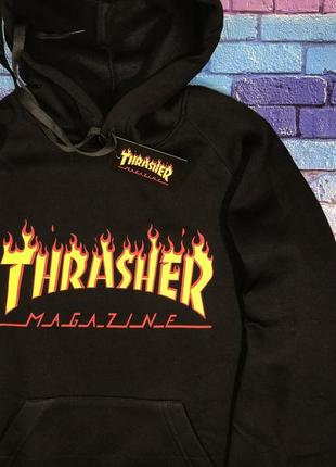 Толстовка чёрная thrasher mag | худи трешер | кенгуру трашер2 фото