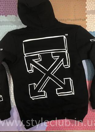 Толстовка чёрная off-white 3d | худи офф вайт | кенгуру оф вайт xs