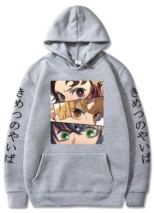 Худи серый loys demon slayer иероглифы