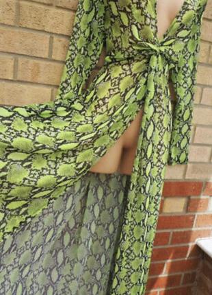 Пляжне плаття з мікросіточки зміїний принт неон3 фото