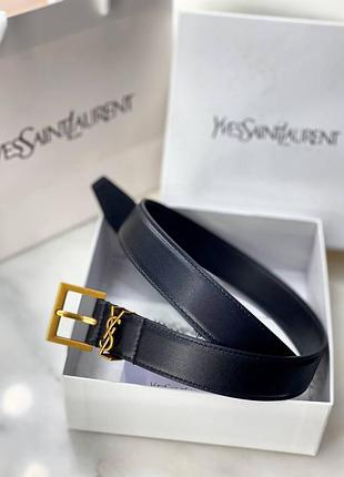 Ремень чёрный кожаный 3 см в стиле ysl
