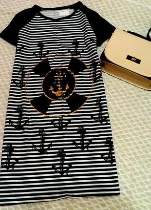 Коротенька сукня\туніка в морському стилі.модель легка трапеція.