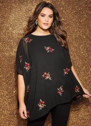 Yours london жіноча нарядна блузка вишиванка в принт квіти великий розмір батал оверсайз