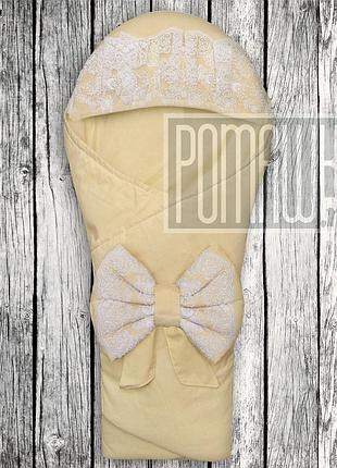 Нарядний красивий оснній конверт плед на виписку новонароджених з пологового будинку з мереживом весну тонкий