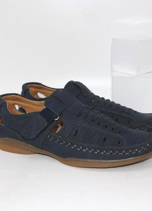 Синие мужские летние туфли на липучке, сандалии, мокасины1 фото