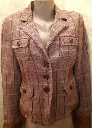 Сучасний жіночий жакет mexx  в клітинку в ідеальному стані з шерсті, бавовни і шовку