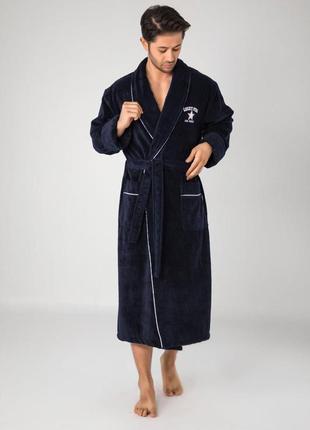 Халат мужской махровый от производителя nusa домашний, велюровый халат мужской с капюшоном темно-синий