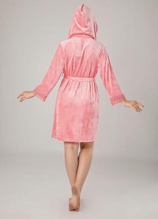 Халат жіночий рожевий велюровий домашній короткий на запах молодіжний, халат жіночий велюровий однотонний2 фото