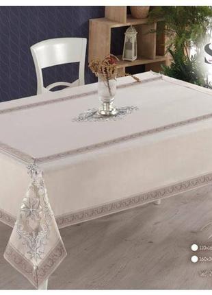 Скатертина лляна 160 220 прямокутна на стіл у вітальню святкова, скатертини лляні однотонні кремовий