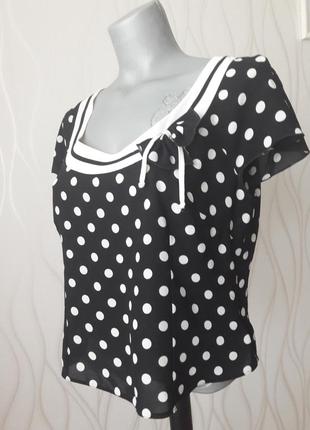Милая и непревзойденная , шифоновая блузочка черная в белый горошек. elzbieta lewy