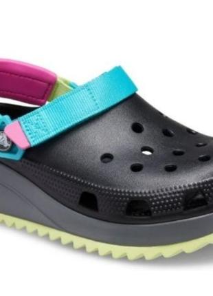 Crocs classic hiker Lace black / multi кроксы черные с голубой шлейкой