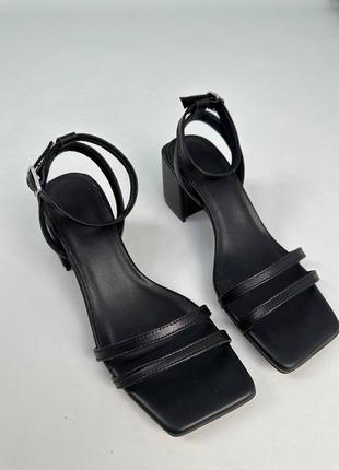Стильные босоножки на каблуке черные кожаные/кожа на каблуке летние,лито 2023-20247 фото
