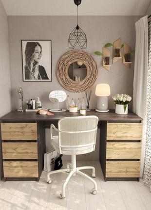 Стіл комп'ютерний т-228 з 2 тумбами  ш 1580 / в 758 / г 600 мм у кольорі аруша + апалачи