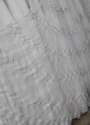 Тюль фатиновая беж турецкая молочная вышитая штора бердиная занавеска1 фото