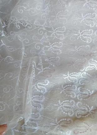 Белая фатиновая вышитая турецкая штора тюль гардистая занавеска2 фото