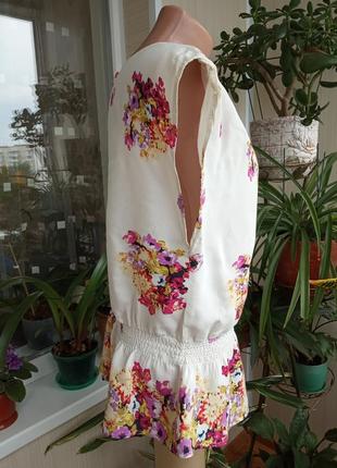 Яркая легкая блуза  цветочный принт по типу "баски"5 фото