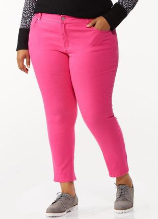 Рожеві малинові прямі джинси кроп стрейч джегінси висока талія посадка батал великого розміру