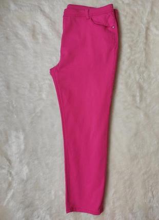 Рожеві малинові прямі джинси кроп стрейч джегінси висока талія посадка батал великого розміру5 фото