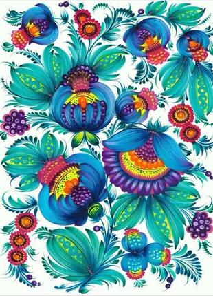 Алмазна мозаїка santi квітковий орнамент синій 40*50см на підрамнику.1 фото