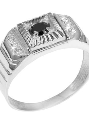 Мужское серебряное кольцо с ониксом и фианитами1 фото