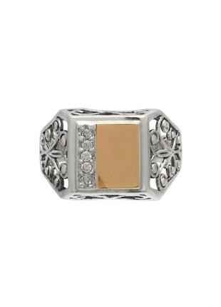 Чоловічий срібний перстень "паріс" з золотою вставкою3 фото