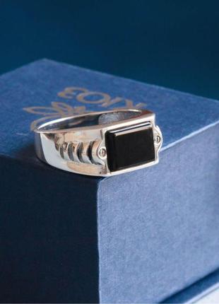 Мужской перстень серебряный с черным ониксом квадро1 фото