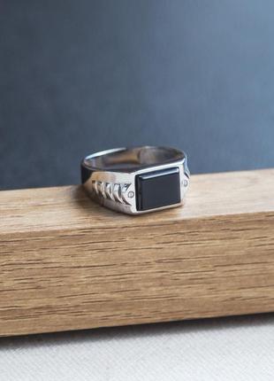 Мужской перстень серебряный с черным ониксом квадро5 фото