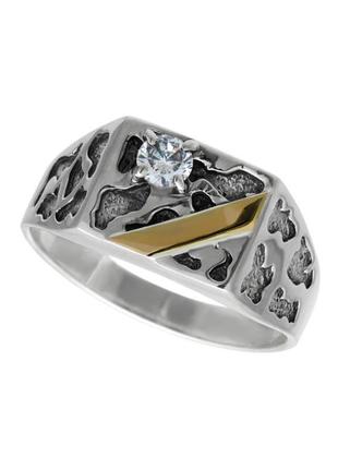 Чоловічий срібний перстень з золотою вставкою2 фото