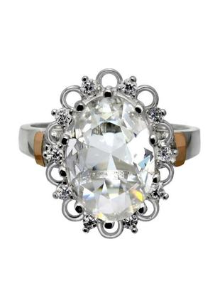 Серебряное кольцо  венец  с золотыми вставками и черным, зеленым, синим, белым камнем 042к1 фото