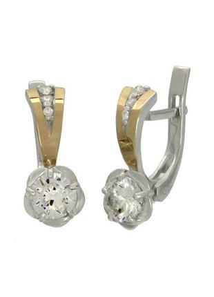 Срібні сережки анжеліка з золотими вставками і фіанітом, танзанітом, олександритом 067с