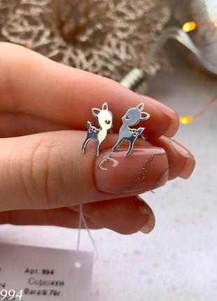 Срібні сережки пусети - олень(бембі) без камінців