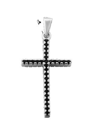 Серебряный крестик тоненький с камнями маленький2 фото