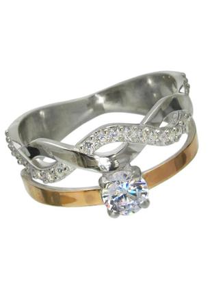 Женское серебряное кольцо мирцелла с золотыми вставками  047к