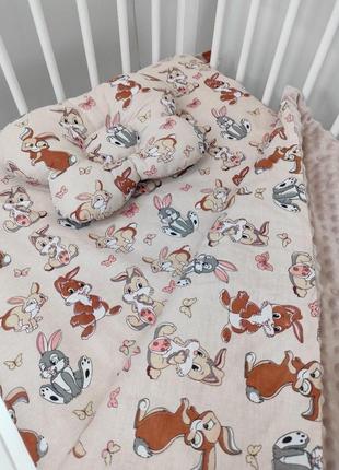 Комплект постельного белья для новорожденных манюня зайчик в кроватку ( коляску) плед + подушка + простынь3 фото