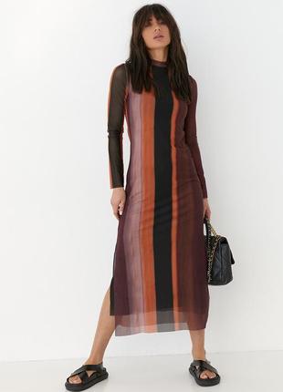 Длинное платье из сетки с длинным рукавом. модель 2377