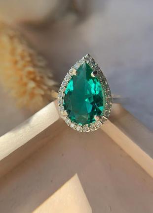 Серебряное кольцо с одним синими, зелеными, красными, розовыми, бирюзовыми камнем в форме капли3 фото
